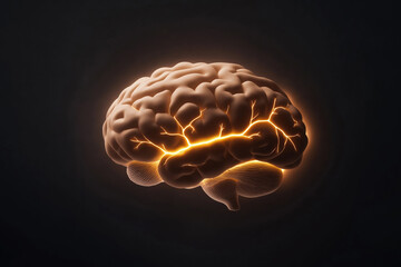 Poster - Brightly glowing brain illustration with intricate details and vibrant textures