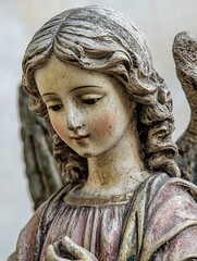 Poster - Detailed Close-Up of a Rustic Angel Statue with Exquisite Features and Textured Finish : Generative AI