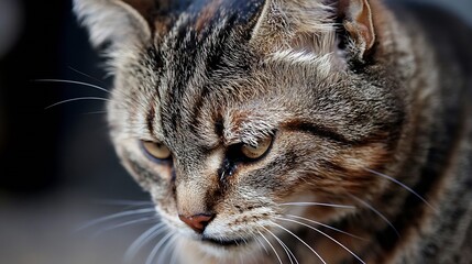 Poster - Close-up portrait of a striking tabby cat showcasing detail and vivid personality : Generative AI