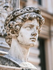 Poster - Ancient Marble Statue of Young Man with Curly Hair : Generative AI