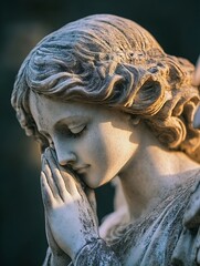 Poster - Beautifully Crafted Praying Angel Statue with Intricate Details : Generative AI