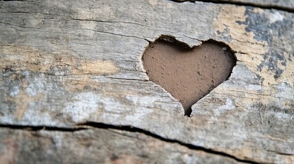 Poster - Heart Shaped Carving in Weathered Wood Creating a Charming Rustic Atmosphere : Generative AI