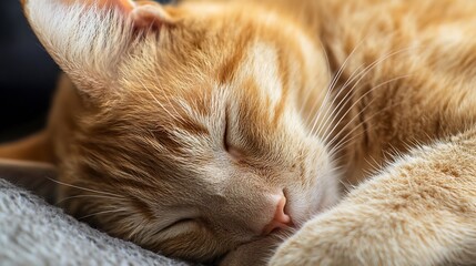 Aufkleber - Cute Sleeping Orange Cat Resting Peacefully with Soft Fur and a Cozy Expression in Natural Light : Generative AI