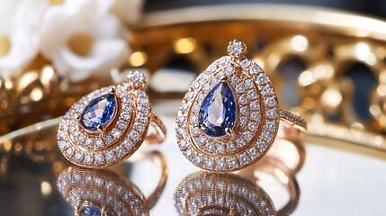 Poster - Elegant sapphire rings intricately designed showcasing fine craftsmanship and luxury in jewelry fashion : Generative AI