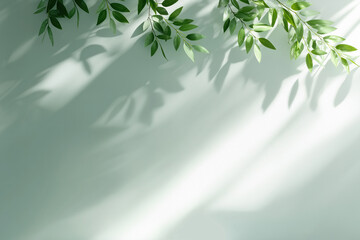 Poster - Fresh green leaves casting shadows on a light background in a tranquil interior setting