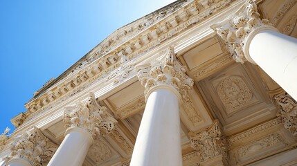 Poster - Majestic Architectural Columns with Intricate Design Under Clear Sky : Generative AI