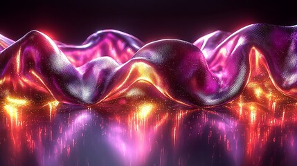 Wall Mural - Abstract glowing fabric waves, dark background, digital art, website header.