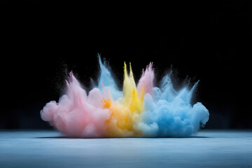 Poster - Vibrant powder pigments explode against a dark backdrop at a creative event