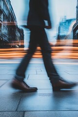 Aufkleber - Dynamic Urban Movement with Blurred Pedestrian Walking through City Street : Generative AI