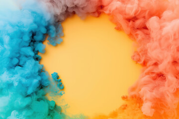 Poster - Colorful smoke cloud creating a vibrant atmosphere in front of a yellow background