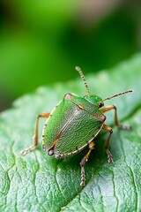 Poster - Close Up of a Green Beetle on a Leaf in Natural Habitat : Generative AI