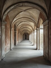 Aufkleber - Serene passage with arches revealing soft natural light and historical structure : Generative AI