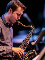 Poster - Passionate Saxophonist Performing Live Music on Stage : Generative AI