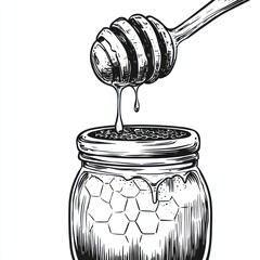 Poster - Honey dripping from dipper into jar, vintage illustration