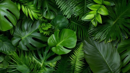 Poster - Vibrant Green Leaves of Tropical Plants in Lush Arrangement for Natural Aesthetic : Generative AI