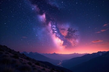 Wall Mural - Cosmic panorama of the Milky Way galaxy at dusk with twinkling stars and space dust, galaxy, stardust, space dust