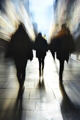 Aufkleber - Blurred silhouettes of pedestrians walking through a busy urban street scene : Generative AI