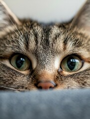 Poster - Close-Up of a Curious Cat with Striking Green Eyes and Soft Furry Features : Generative AI