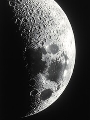 Aufkleber - Astounding close-up of the moon displaying its detailed craters and textures in black and white : Generative AI