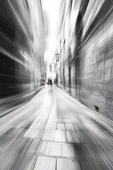 Fototapete - Abstract motion blur of a cobblestone street with people walking creating a sense of speed : Generative AI
