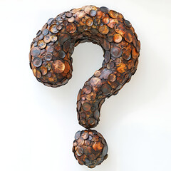 Wall Mural - Brown Metal Question Mark With Circular Texture On White Background