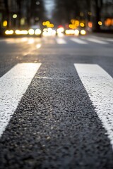 Poster - Urban Street with Dramatic Perspective of Crosswalk Highlighting Neighborhood Life at Dusk : Generative AI