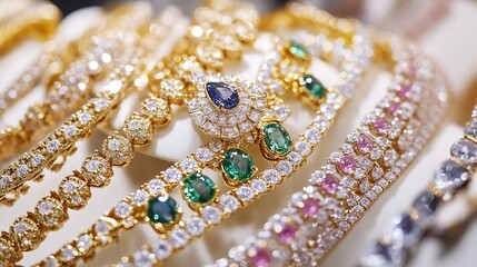 Poster - Stunning Collection of Gold and Diamond Jewelry Featuring Intricate Designs and Brilliant Sparkles : Generative AI