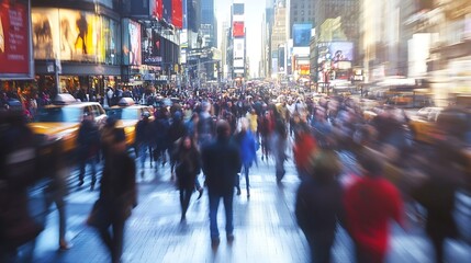 Poster - Busy Urban Scene with Blurry Pedestrians and Times Square Environment : Generative AI
