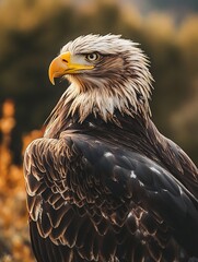 Poster - Majestic Bald Eagle Portrait Captured in Natural Habitat with Vibrant Background : Generative AI