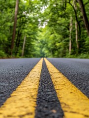 Leinwandbilder - Scenic Perspective of a Country Road Surrounded by Lush Green Trees and Nature : Generative AI