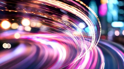 Poster - Dynamic motion blur of vibrant lights creating a mesmerizing abstract background : Generative AI