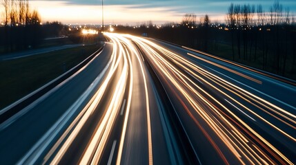 Poster - Dynamic Night Scene of Light Trails on Roadway Capturing Urban Energy : Generative AI
