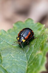 Poster - Colorful Beetle on Green Leaf in Nature Captured in Macro Photography : Generative AI