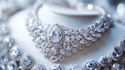 Poster - Stunning Close Up of Luxurious Diamond Necklace with Intricate Design : Generative AI