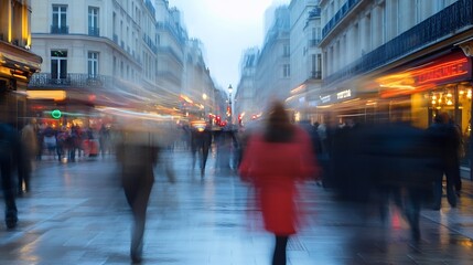 Poster - Dynamic Blurred Scene of Busy Street Life on a Foggy Evening : Generative AI