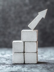 Aufkleber - White Concrete Blocks Stacked with an Arrow Symbolizing Growth and Progress in Business : Generative AI