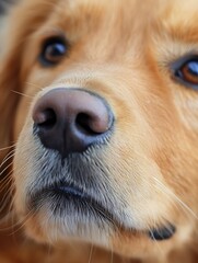 Poster - Close Up of a Golden Retriever Dog Face Capturing Its Gentle and Loving Eyes : Generative AI