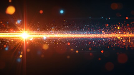 Wall Mural - glowing orange light streak, dark background, cosmic dust, abstract energy, website banner.