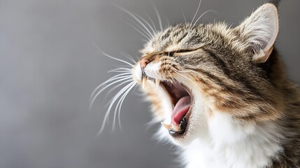 Leinwandbilder - Sleeping cat yawning widely showing furry expression in soft close-up : Generative AI