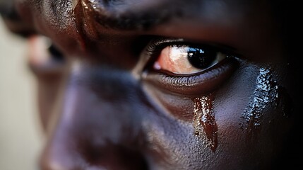 Aufkleber - Close Up of a Young Boy's Eye with Tears and Emotion Captured in Detail : Generative AI