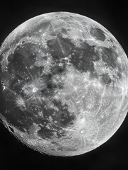 Aufkleber - Majestic Full Moon in Black and White Capturing the Beauty of Night Sky : Generative AI