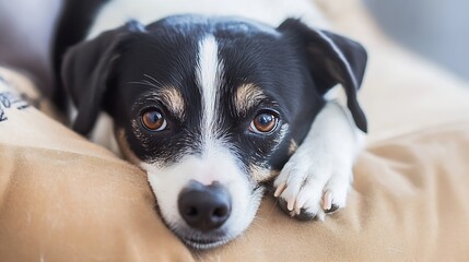 Poster - Adorable Dog Relaxing Comfortably on a Cozy Bed with Warm Lighting : Generative AI