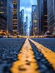 Aufkleber - Nighttime city street with illuminated skyscrapers and iconic buildings in downtown : Generative AI