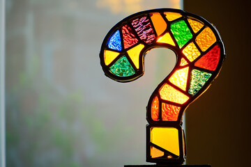 Wall Mural - Colorful Stained Glass Question Mark Illuminated by Window Light