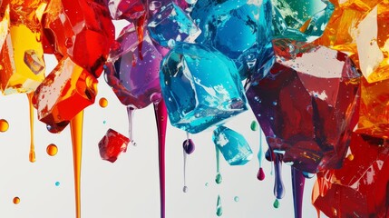 Aufkleber - A striking visual of multicolored gemstones dripping with liquid hues, creating a dynamic and surreal abstract design. The vivid tones enhance its artistic appeal. AI generated.