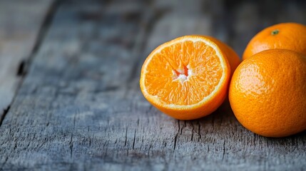 Poster - Freshly Sliced Oranges with Wood Background for Healthy Eating and Natural Foods : Generative AI