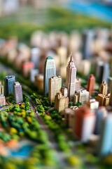 Aufkleber - Colorful Miniature City Model with Iconic Skyscrapers and Lush Green Parks : Generative AI