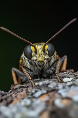 Poster - Close Up of a Macro Shot of a Colorful Bee on a Rustic Background : Generative AI
