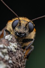 Aufkleber - High-Detail Close Up of a Bee on a Wood Surface Capturing the Intricate Features of Nature's Pollinators : Generative AI