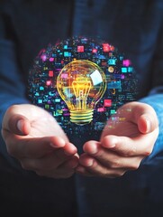 Leinwandbilder - Creative Concept of Light Bulb Surrounded by Data Visualization Representing Innovation : Generative AI